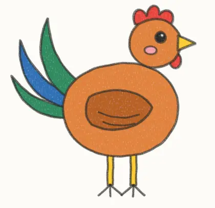 Finished cartoon rooster drawing, coloured