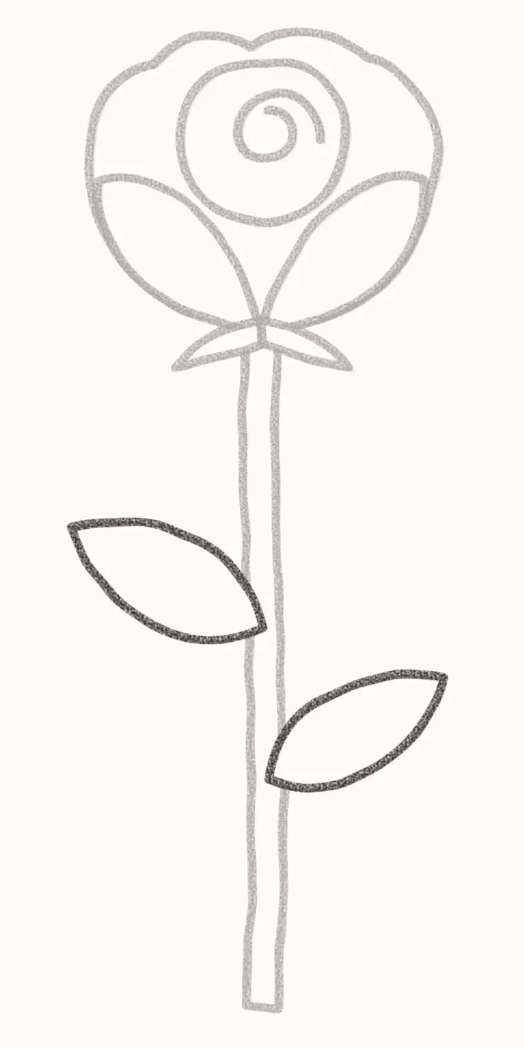How to Draw a Cartoon Rose, step 5: draw the leaves