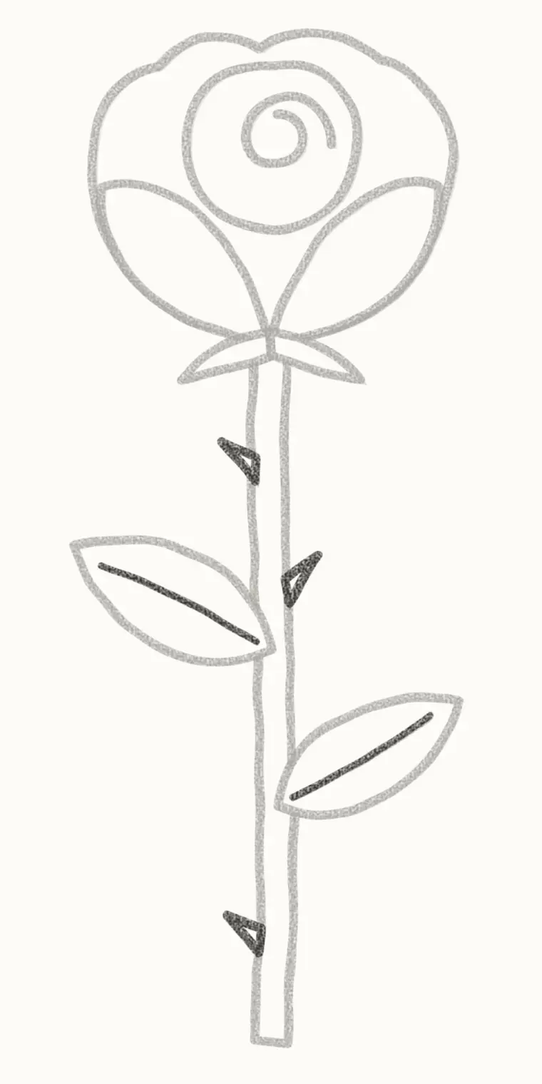 How to Draw a Cartoon Rose, step 6: add the thorns and lines