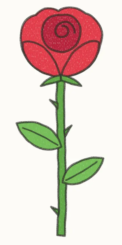 Finished cartoon rose drawing, coloured