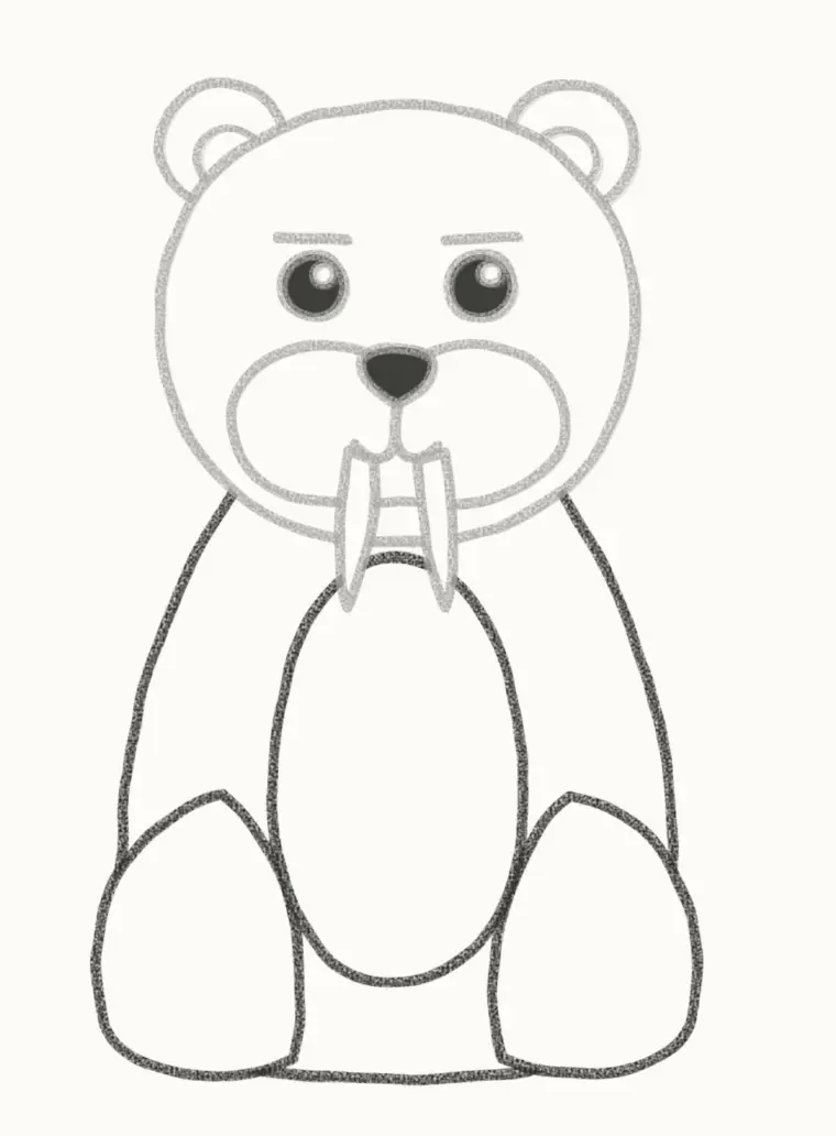 How to Draw a Cartoon Saber Tooth Tiger, step 5: draw the body