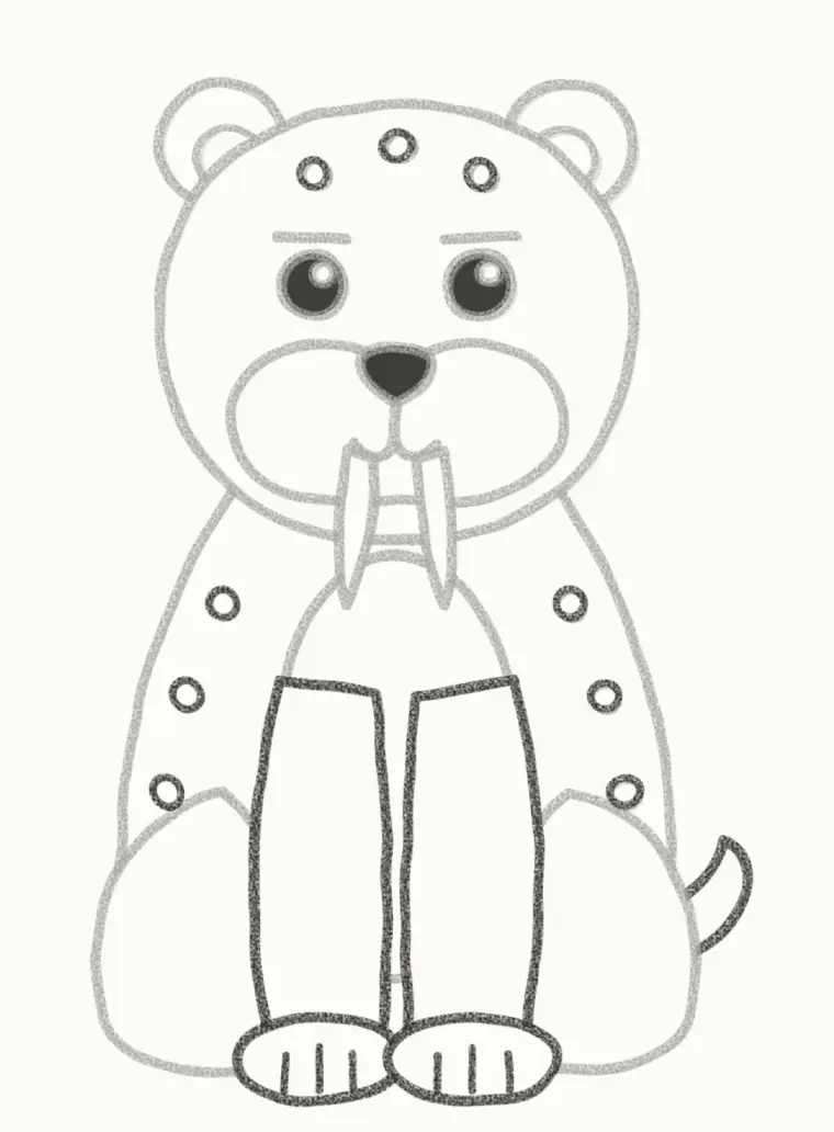 How to Draw a Cartoon Saber Tooth Tiger, step 6: add the legs, paws and tail