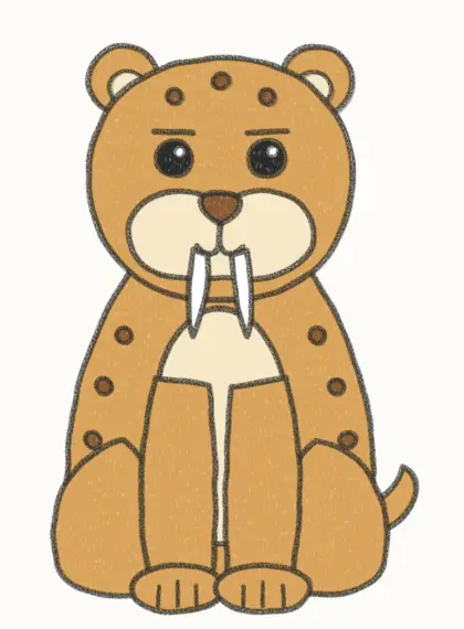 Finished cartoon saber tooth tiger drawing, coloured
