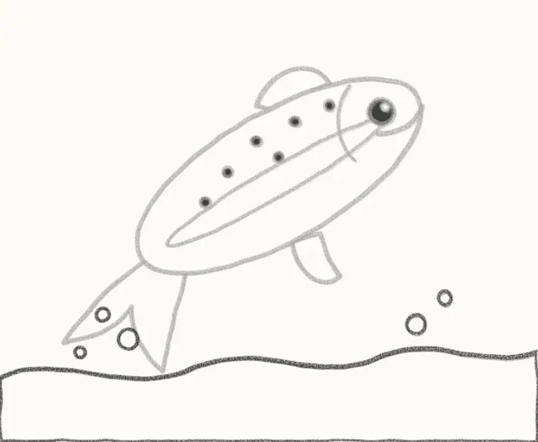 How to Draw a Cartoon Salmon, step 6: add the splashing water