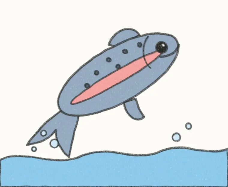 How to Draw a Cartoon Salmon, step 7 of 7: color your salmon, pencil drawing