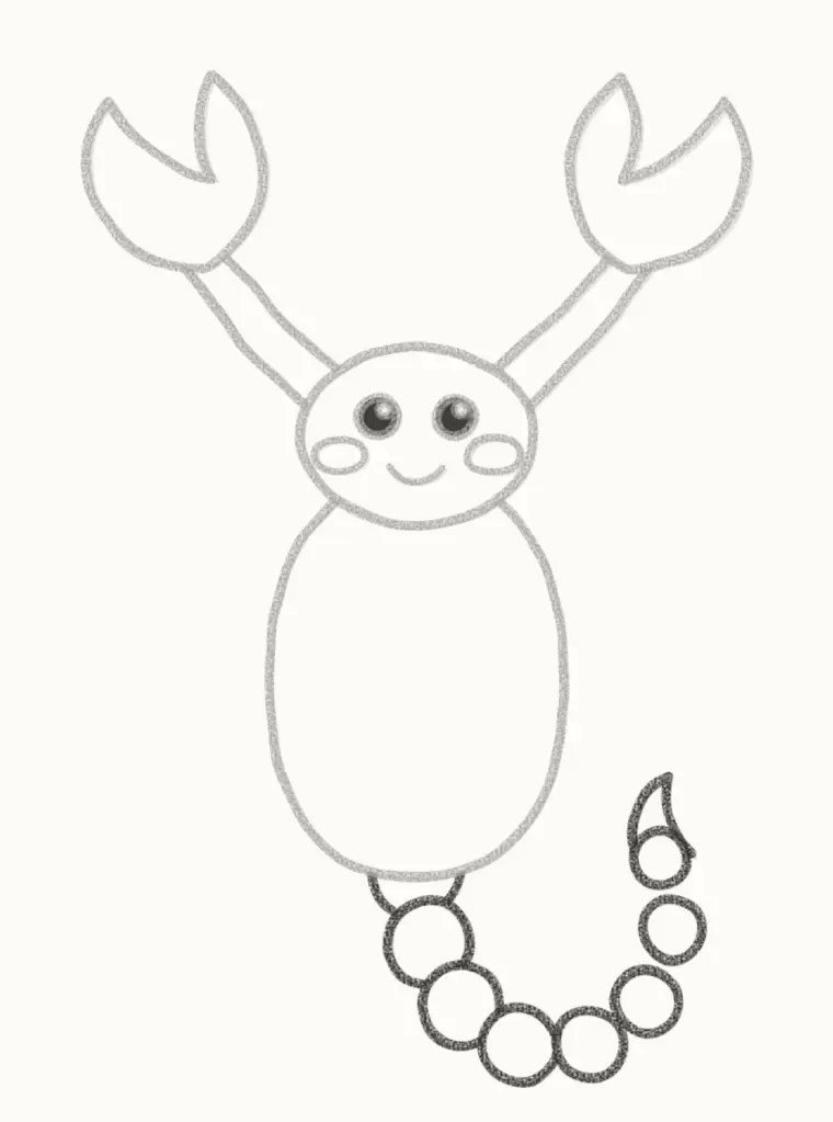 How to Draw a Cartoon Scorpion, step 5: draw the curly tail