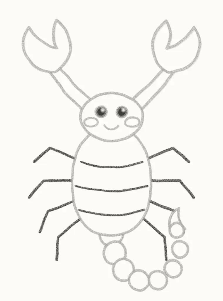 How to Draw a Cartoon Scorpion, step 6: add the legs and body lines