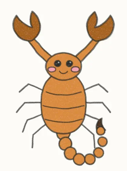 Finished cartoon scorpion drawing, coloured