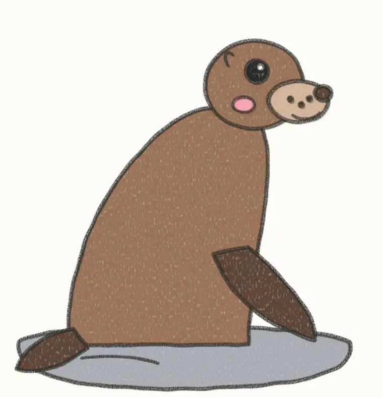 How to Draw a Cartoon Sea Lion, step 7 of 7: color your sea lion, pencil drawing
