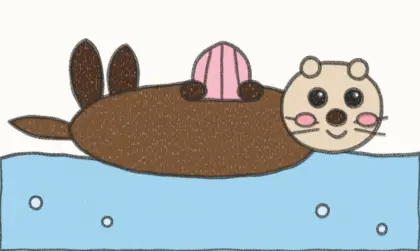 Finished cartoon sea otter drawing, coloured