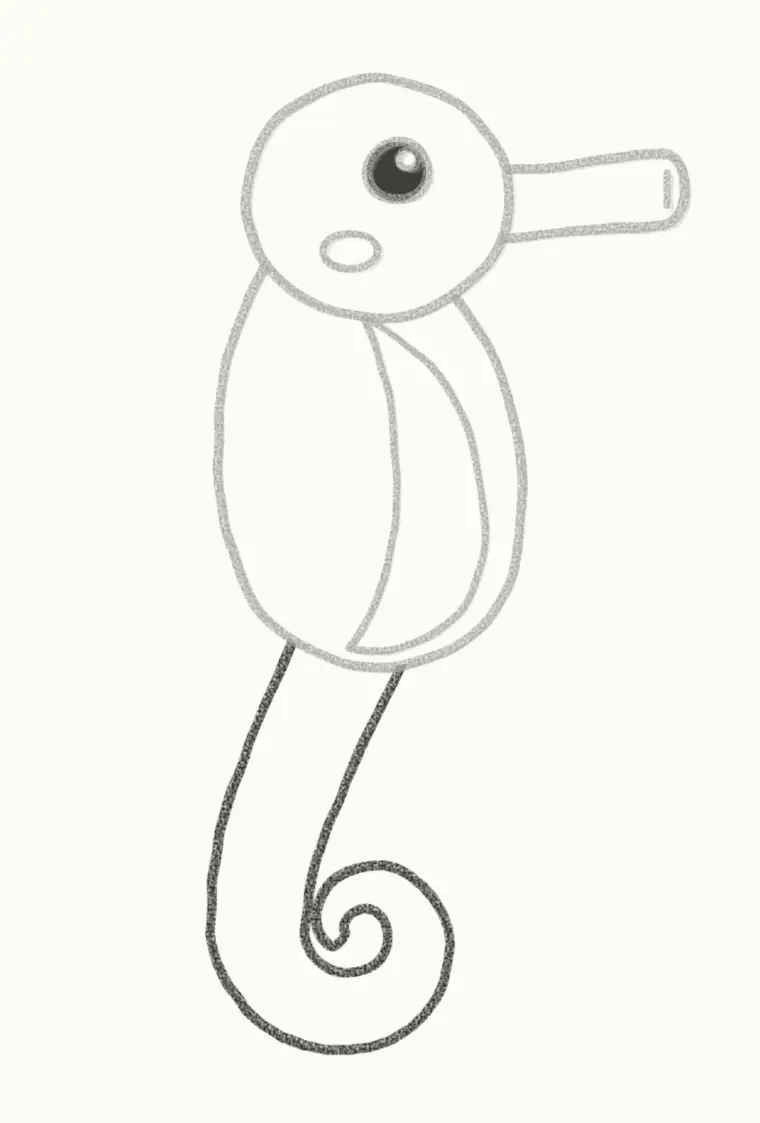 How to Draw a Cartoon Seahorse, step 4: draw the curly tail