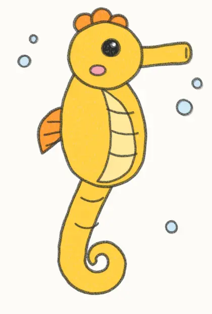 Finished cartoon seahorse drawing, coloured