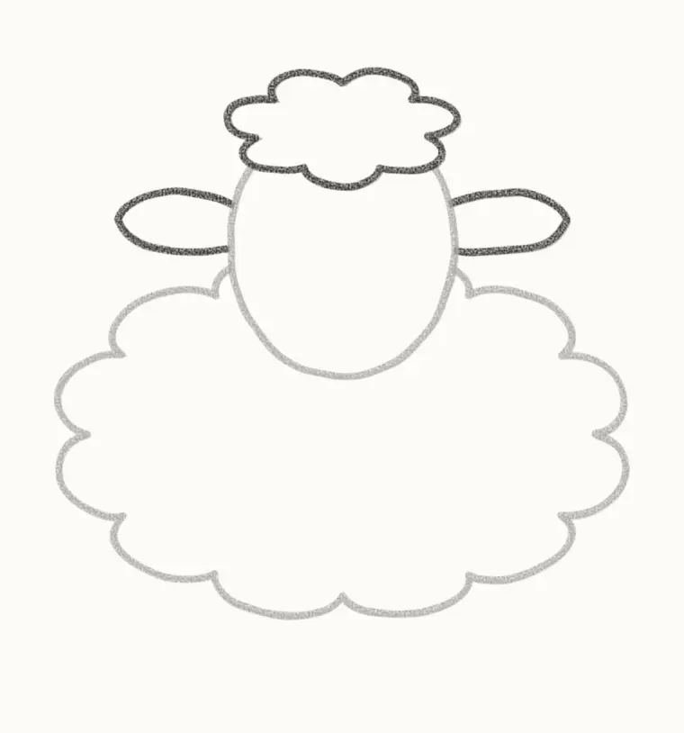 How to Draw a Cartoon Sheep, step 3: add the ears and wool