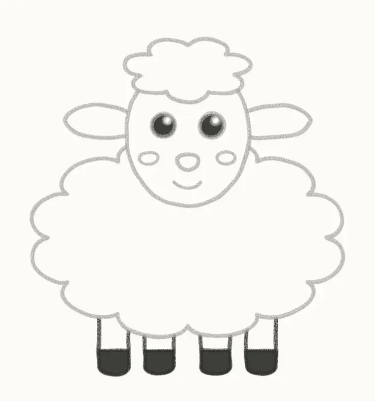How to Draw a Cartoon Sheep, step 5: draw the legs