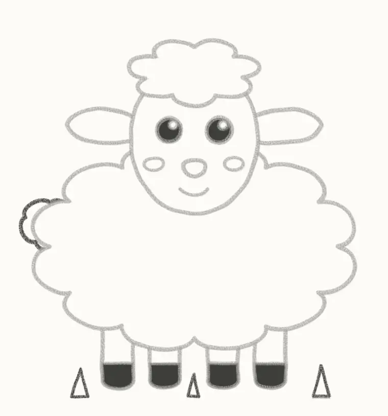 How to Draw a Cartoon Sheep, step 6: add the tail and grass