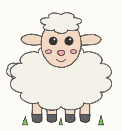 Finished cartoon sheep drawing, coloured