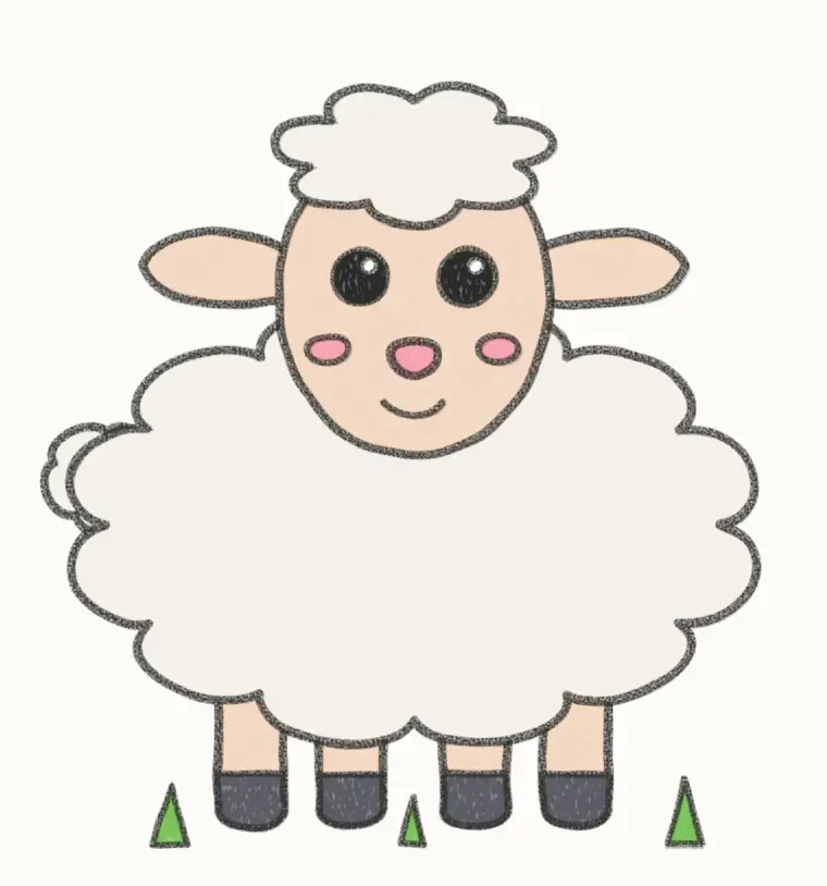 How to Draw a Cartoon Sheep, step 7 of 7: color your sheep, pencil drawing