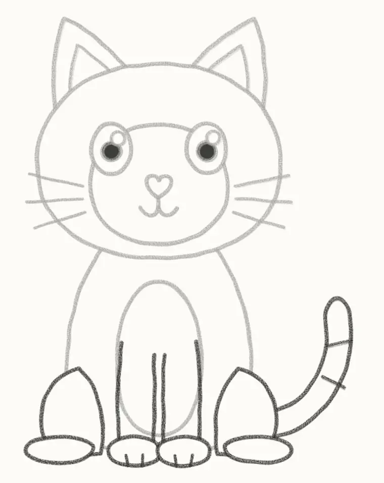 How to Draw a Cartoon Siamese Cat, step 6: add the legs, paws and tail
