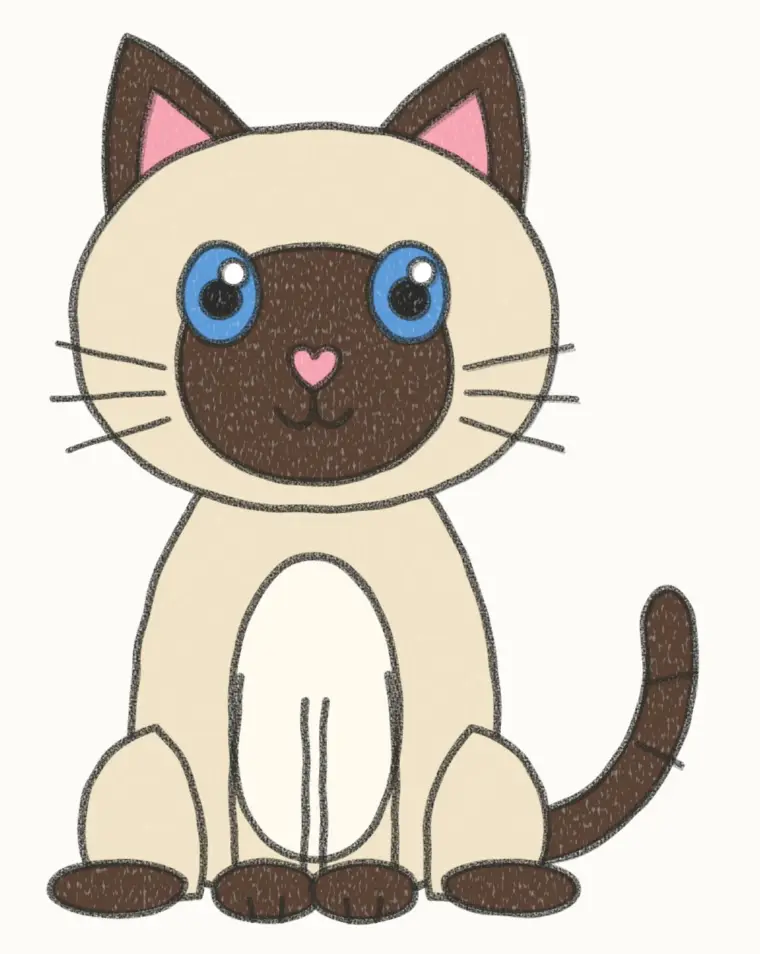 How to Draw a Cartoon Siamese Cat, step 7 of 7: color your siamese cat, pencil drawing