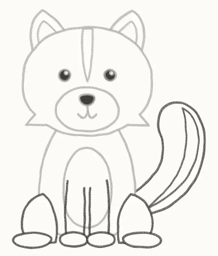 How to Draw a Cartoon Skunk, step 6: add the legs and fluffy tail