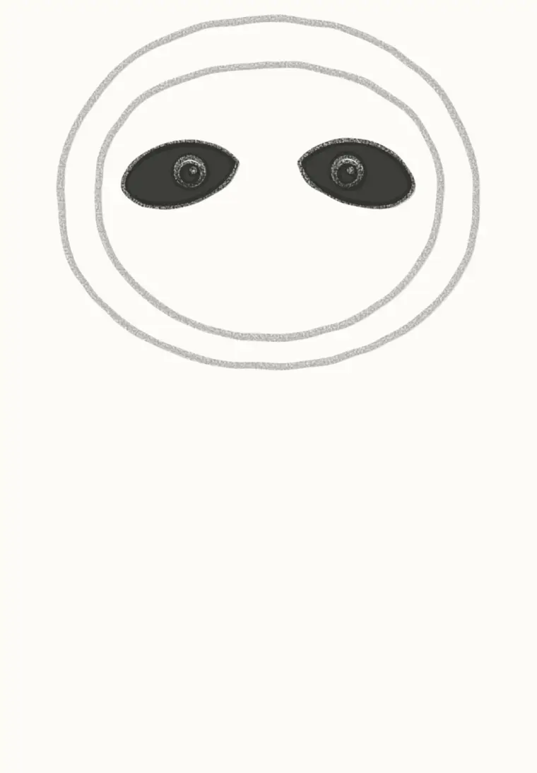 How to Draw a Cartoon Sloth, step 3: draw the eye patches and eyes