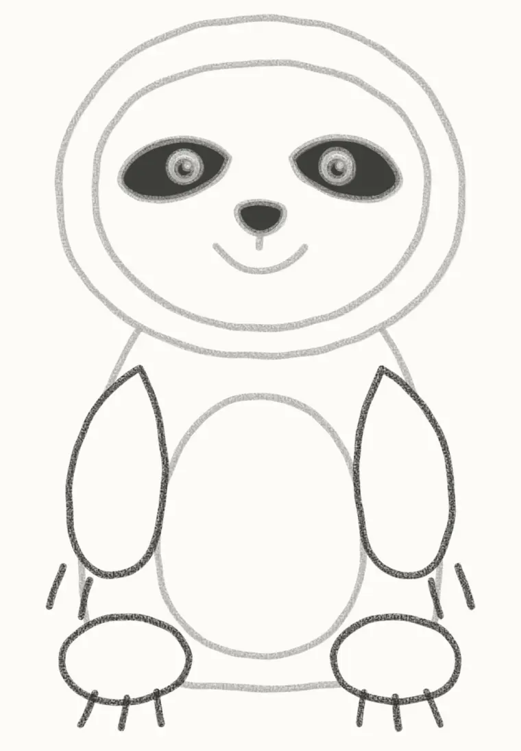How to Draw a Cartoon Sloth, step 6: add the arms, feet and long claws