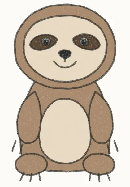 Finished cartoon sloth drawing, coloured