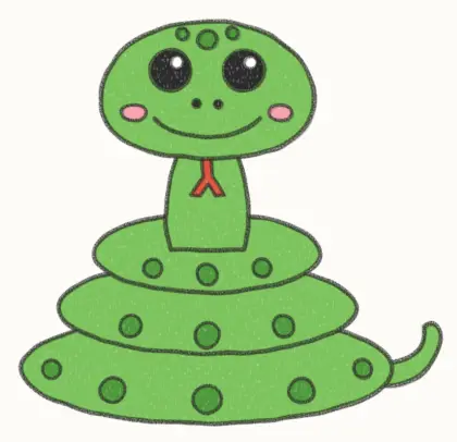 Finished cartoon snake drawing, coloured
