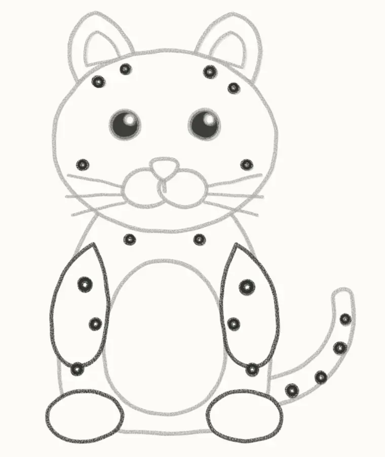 How to Draw a Cartoon Snow Leopard, step 6: add the paws and spots