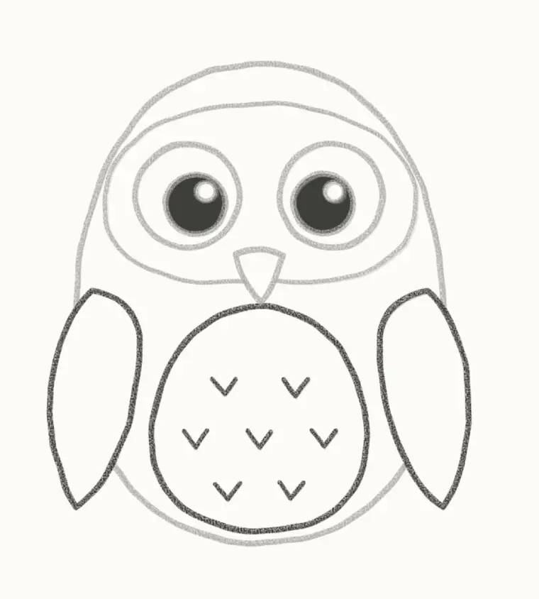 How to Draw a Cartoon Snowy Owl, step 5: add the wings and tummy