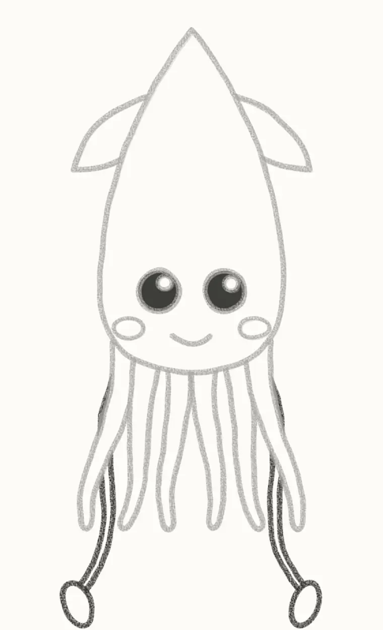 How to Draw a Cartoon Squid, step 5: add the two long tentacles