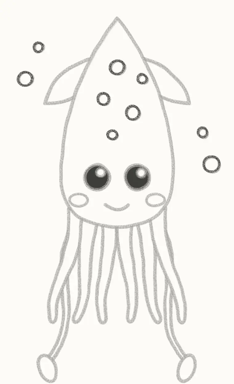 How to Draw a Cartoon Squid, step 6: draw the spots and bubbles