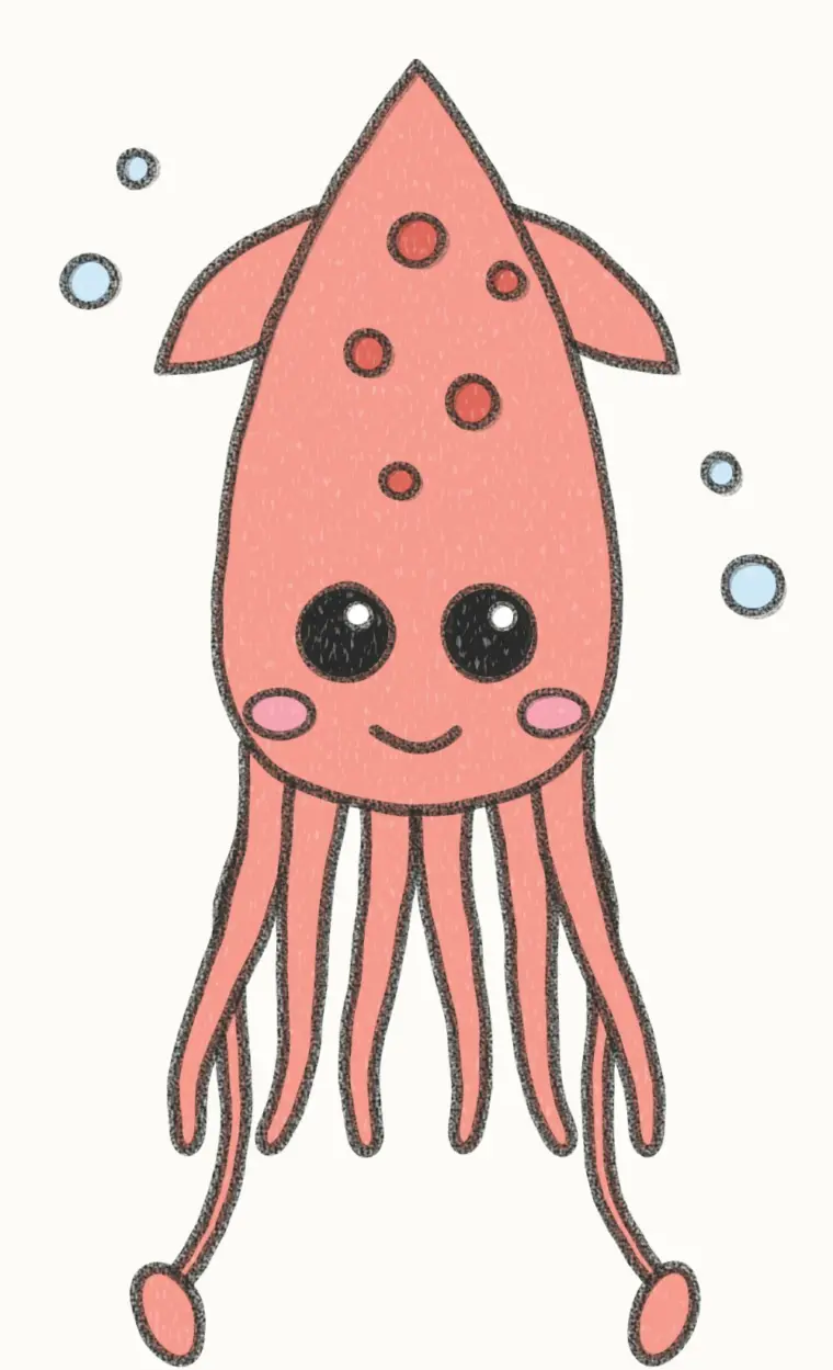 How to Draw a Cartoon Squid, step 7 of 7: color your squid, pencil drawing