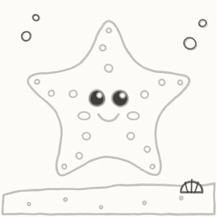 How to Draw a Cartoon Starfish, step 6: add a shell and bubbles