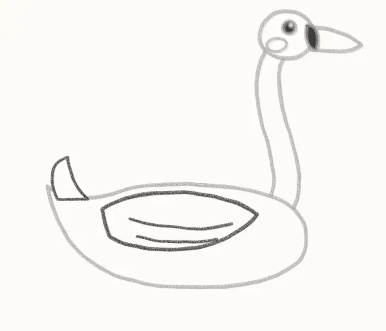 How to Draw a Cartoon Swan, step 5: add the wing and feathers