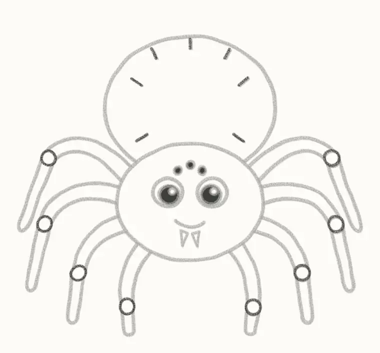 How to Draw a Cartoon Tarantula, step 6: add the fuzz and leg bands