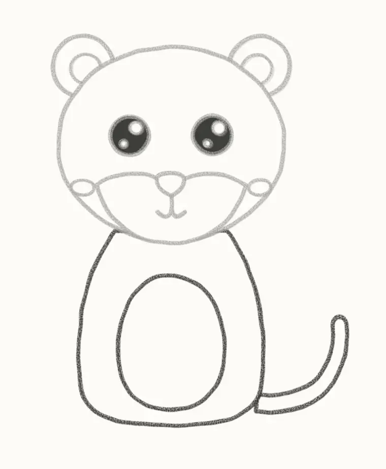 How to Draw a Cartoon Tiger Cub, step 5: draw the small body