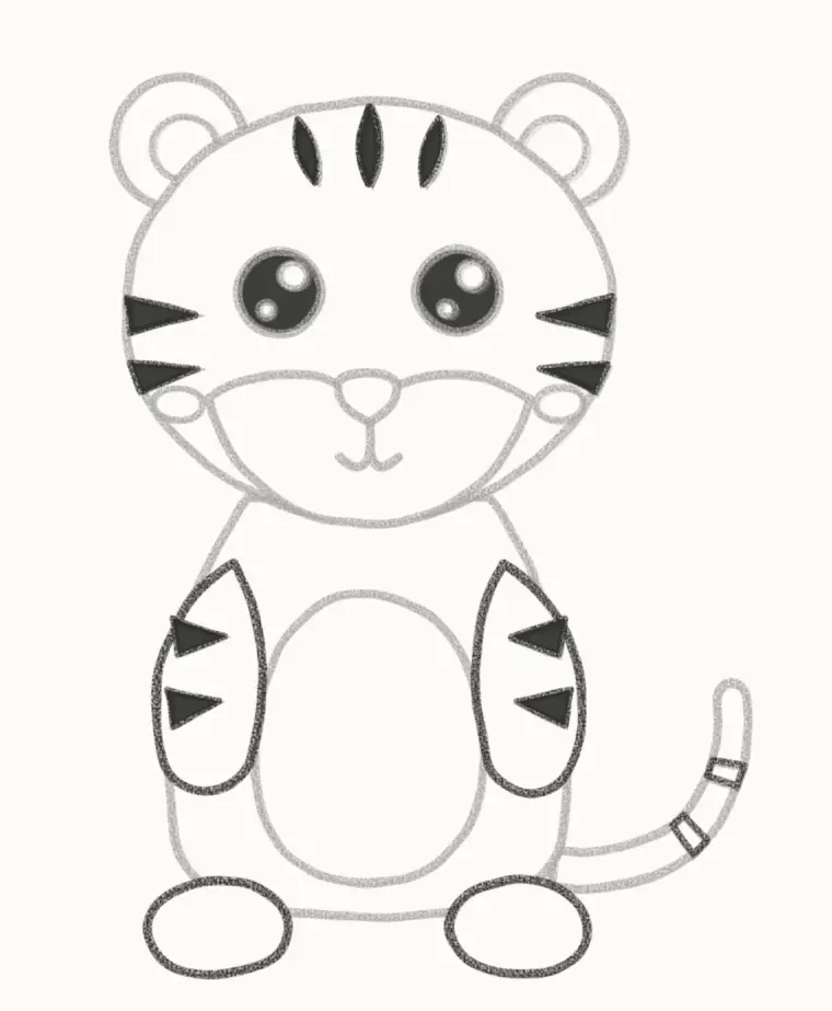 How to Draw a Cartoon Tiger Cub, step 6: add the paws and stripes