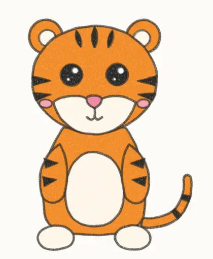 Finished cartoon tiger cub drawing, coloured