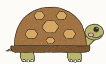 Finished cartoon tortoise drawing, coloured