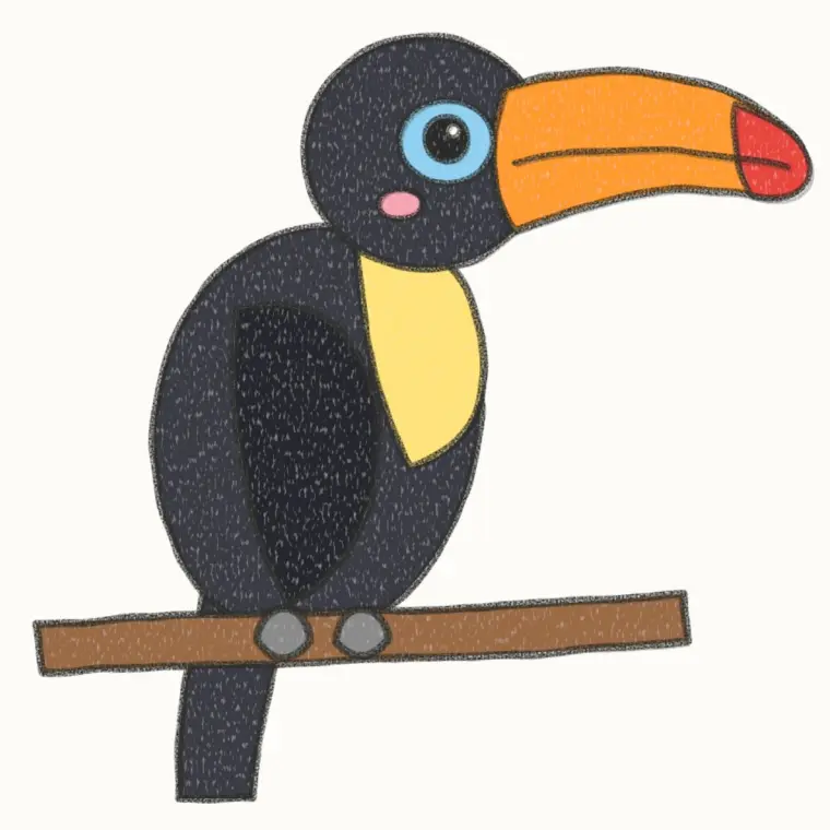 How to Draw a Cartoon Toucan, step 7 of 7: color your toucan, pencil drawing