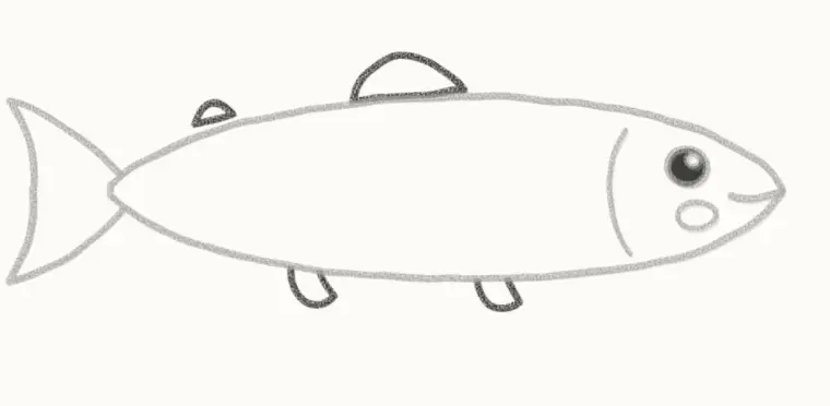 How to Draw a Cartoon Trout, step 4: add the fins