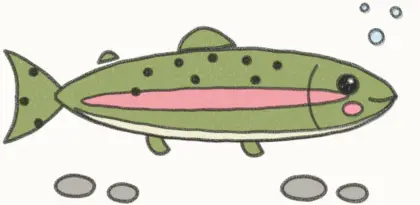 Finished cartoon trout drawing, coloured
