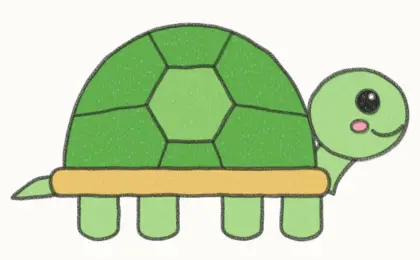 Finished cartoon turtle drawing, coloured