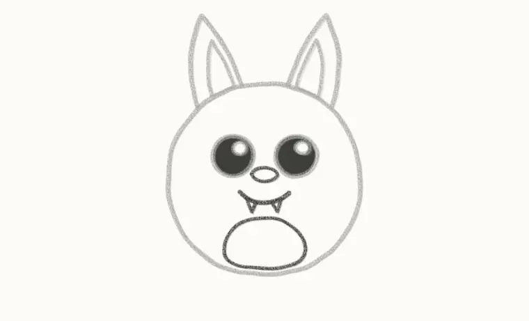 How to Draw a Cartoon Vampire Bat, step 4: draw the face and fangs