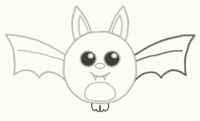 How to Draw a Cartoon Vampire Bat, step 6: add the second wing and feet