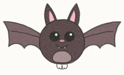 Finished cartoon vampire bat drawing, coloured