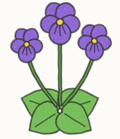 Finished cartoon violet drawing, coloured