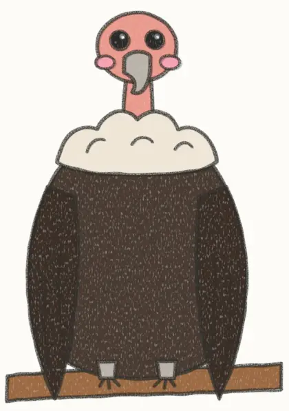 Finished cartoon vulture drawing, coloured