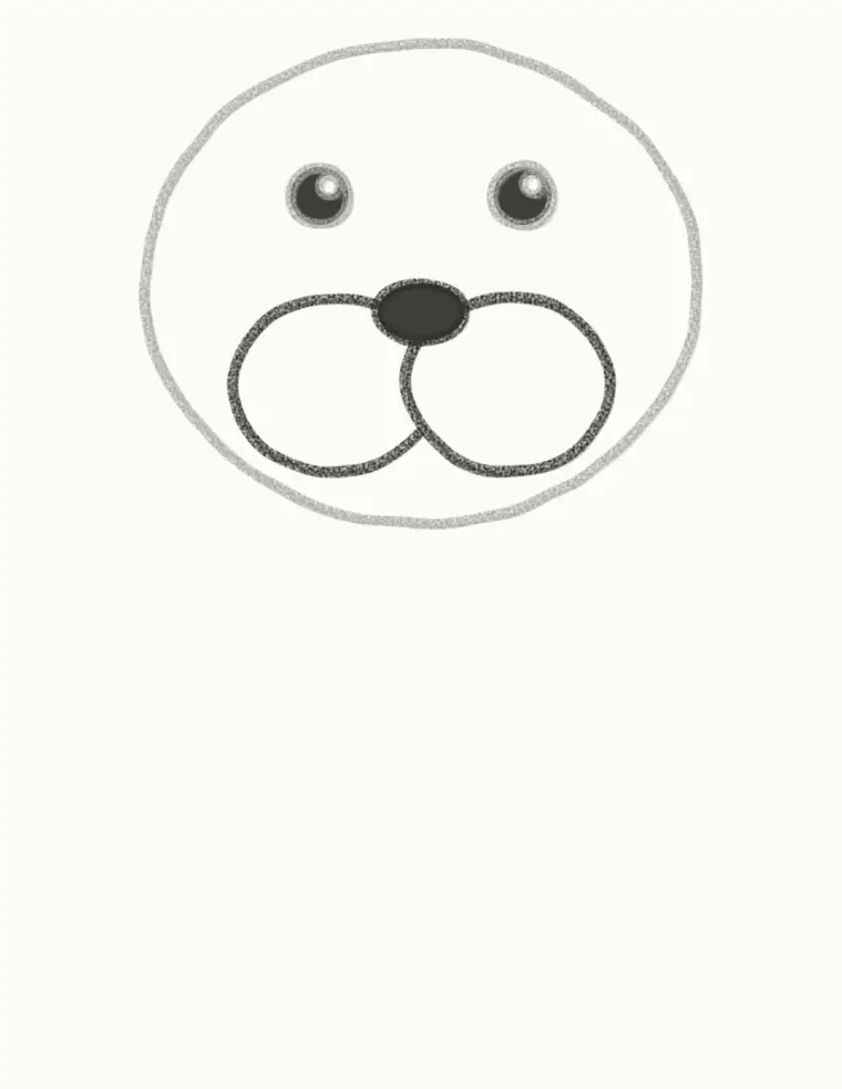 How to Draw a Cartoon Walrus, step 3: draw the big cheeks and nose